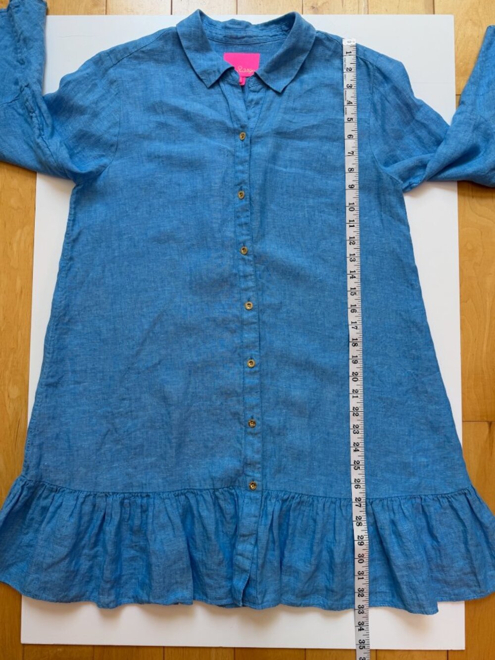 LILLY PULITZER Blue Linley 100% Linen Ruffled Button-Down Coverup Tunic Size M - Picture 6 of 10